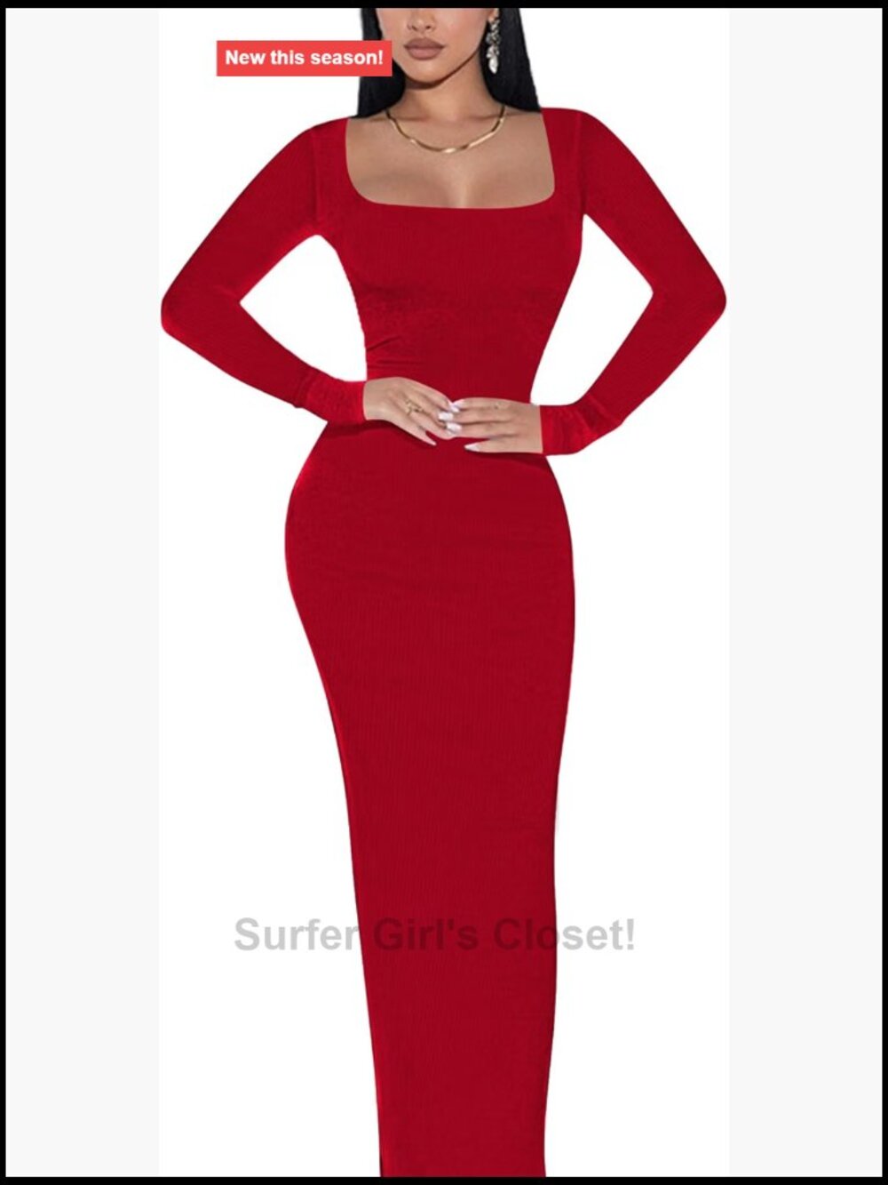 Women's Long Sleeve Bodycon Square Neck Maxi Dress